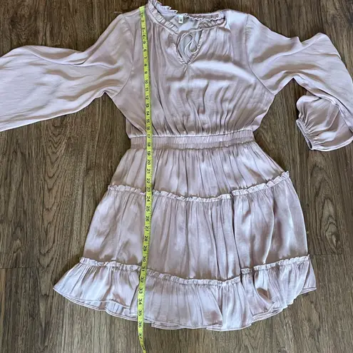 Glam Boho Ruffled Ballon Long Sleeve Mini Dress Blush Pink Size Large