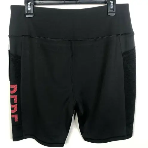 Bebe NEW  Sport Net Mesh Pocket Biker Shorts in Black/Hibiscus Women's Plus Sz 2X