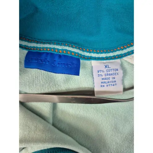 80s 90s Y2K Finish Line Teal/Green Color Block Track Jacket Cotton/Spandex XL Green