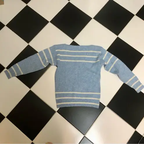 IZOD Vintage 70s 80s Pullover Sweater Boat Neck Baby Blue White Stripes Bateau S
