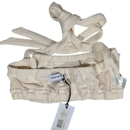 We Wore What Ivory Ribbed Tie Halter Bra Top M NWT | Crisscross Stretch Crop