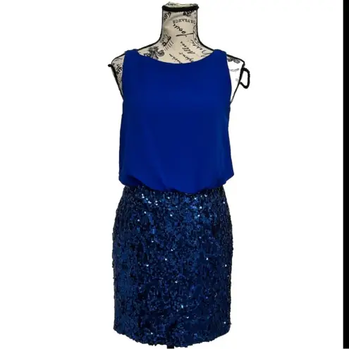 AQUA  Royal Blue Chiffon Blouson Sequin Mini Dress Women’s 2 Party Cocktail NYE