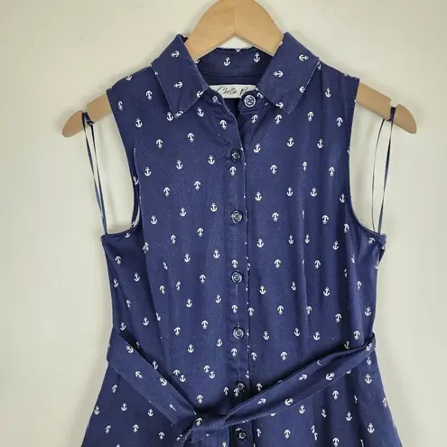 Chetta B Navy Blue Sleeveless Midi Fit & Flare Nautical Dress Pockets Size 6