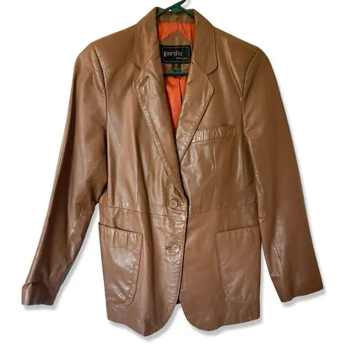 VINTAGE 70s Porsha by Winer 100% Top Grain Brown Leather Jacket Size 4
