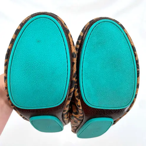 Tieks Leopard Print Ballet Flats Brown Tan Leather Foldable Travel Shoes Size 7