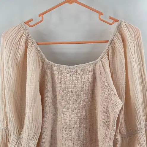 Bobi Blouse Large Smocked Bare Light Peach NWT Long Sleeve 100% Cotton Stretch