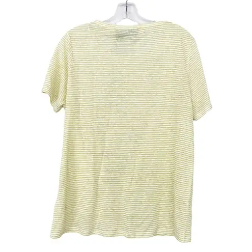 Tahari 100% Linen Yellow Striped Short Sleeve Shirt Sz S