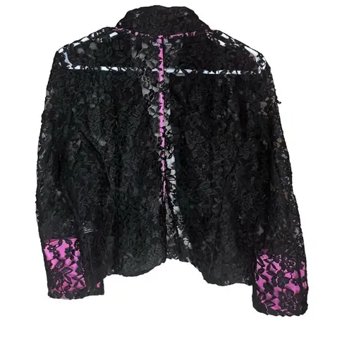 Last Kiss  Vintage 80's Madonna Style Black Lace Hot Pink Blazer Jacket XL