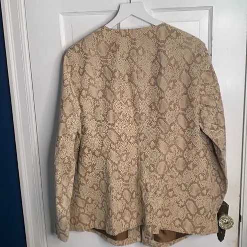 Chi by Falchi Collarless Snake Print Tan Cream Leather Jacket NWOT Plus Size 1X