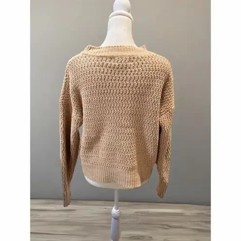 Poof Apparel Women's Beige Open Knit Crew Neck Sweater Size S