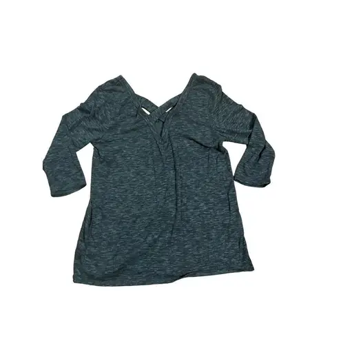 Kaileigh Dark Green Top Low Cut VNeck Strappy Back 3/4 Sleeves