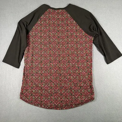 LuLaRoe  Randy Shirt‎ Womens Lrg Black Red Raglan Floral Baseball Tee Stretch Top