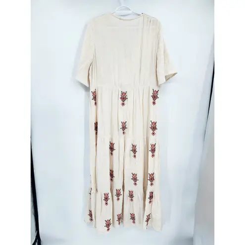 Soft Surroundings Bellmore Gauze Cream Tiered Embroidered Maxi Dress Size Large
