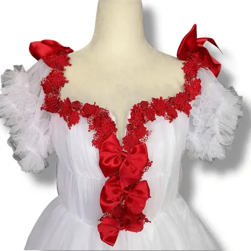 Sugar Thrillz Winter Rose White Tulle Coquette Dress Red Bows Valentine Babydoll Size M