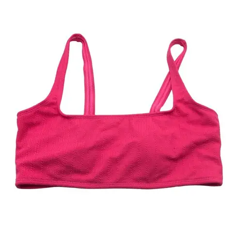 Womens Bikini Top Square Neck Ribbed Textured Removable Cups Pink M Size M