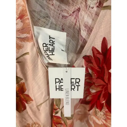 Paper Heart Anthropologie Pink Floral Sleeveless Linen Midi Dress Size Small NWT