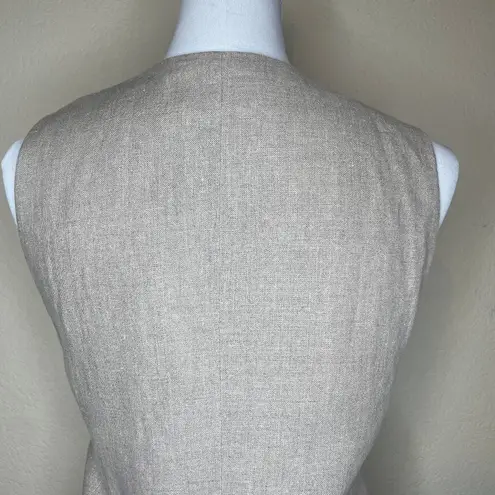 JH Collectibles Linen Vintage Women's Cream Beige Tailored Button Tunic Vest 6 Tan