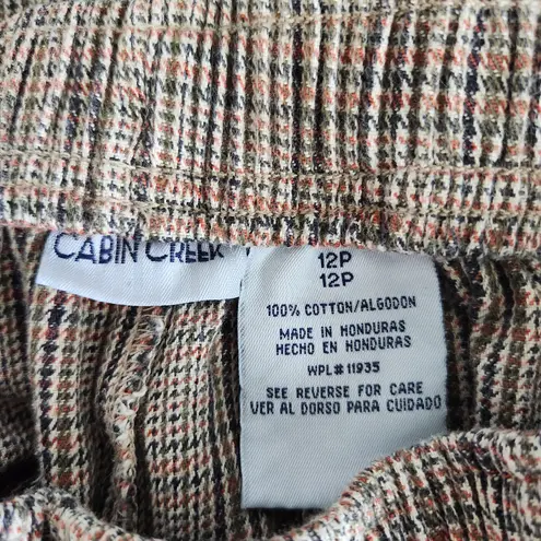 Cabin creek Vintage Plaid Tan Red High Rise Trousers Straight Leg Stretchy Pants