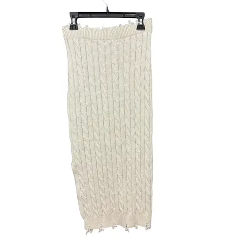 RUMORED Cotton Cable Knit Bodycon Midi Skirt Off White Size S