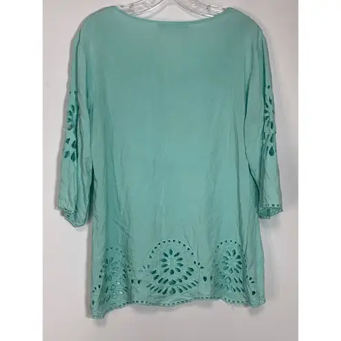 Solitaire Swim Women's Eyelet Swimming Cover Up Top Shirt Teal Green Size Medium