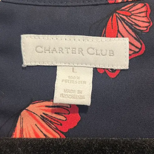 Charter Club Butterfly Pleated Button Down Sleeveless Top Blouse Navy Blue L