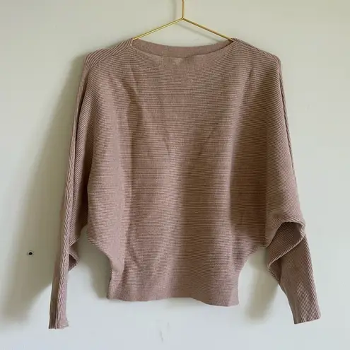 GABERLY Boat Neck Batwing Sleeves Dolman Knitted Sweater Pullover in Tan Size undefined
