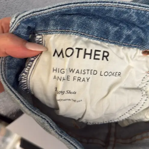 Mother Looker Ripped High Waist Fray Ankle Skinny Jeans Thrilling Shots Size 29 Blue