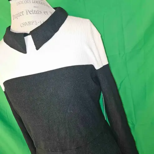 NWT New York & Company Womens Black White Sweater Dress‎ Large