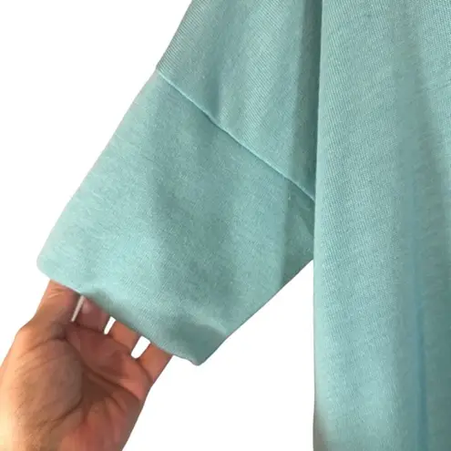 Luxe Baby Blue Short Sleeve Keyhole Cutout Back V-Neck Tunic Blouse Women Sz S