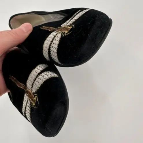 Papouelli Big Girls Embroidered Dragonfly Velvet Loafer Shoes Black Size 4 Black