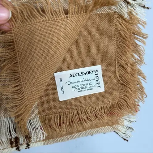 Oscar de la Renta Vintage Knit Scarf Wrap Tartan Plaid Large Fringe Japan Autumn