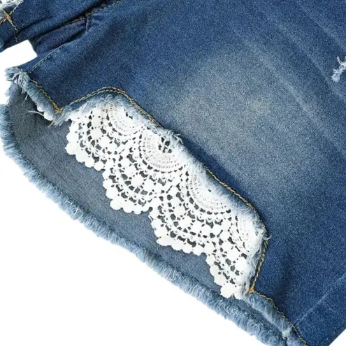NWT ~ Women's Plus Size Stretch Denim & Lace Blue Jeans Shorts & Frayed Hem ~ 3X