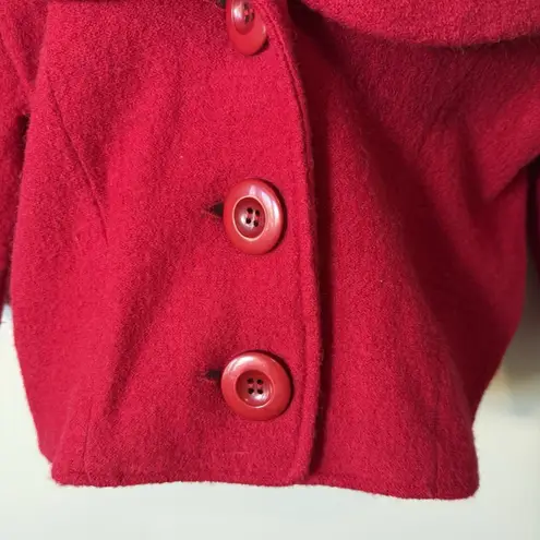Lisa International Red Boiled Wool Cropped Jacket Large 3 Button Shawl Collar