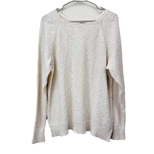 LL Bean Cream Midweight Cotton Slub Rollneck Pullover Sweater Size XL