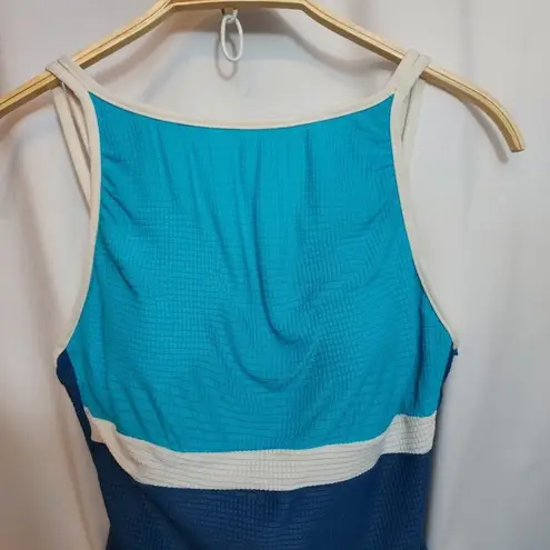 Vintage 90's Maillot Baltex Body ID Tall Colorblock Blue One Piece Swimsuit Size 10