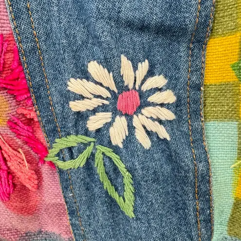 Susan Bristol Vintage Bright Hand Painted & Embroidered Floral Jean Jacket Retro