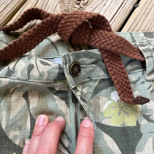 Junction West Women's Vintage Linen Blend Cargo Mini Skirt Green Floral Size 10