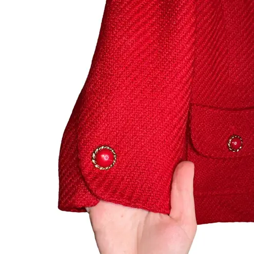 Kasper  Vintage Tweed Blazer Red Gold Hardware Fancy Buttons Size 10p