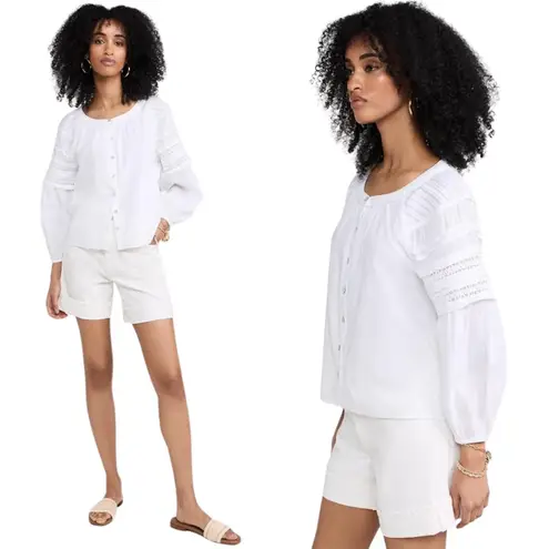 Faherty Enna Button Up Blouse Top Womens XXS White Boho Flowy Organic Cotton NWT