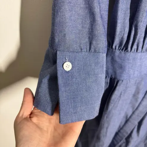 Gretchen Scott Blouson Dress Women S Chambray Blue Minimal Preppy Wash & Wear