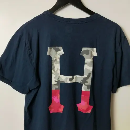 HUF T Shirt Camouflage Letter Double Sided Graphic Tee Short Sleeve L Size L
