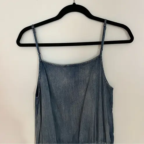 Shop the Trends Spaghetti Strap Denim Chambray Jumpsuit With Ribbed Waistband Blue Size M