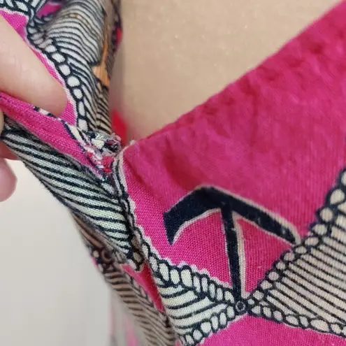 Sari Busana Batik Beach Multicolor Asymmetrical Button Front Tank Midi Dress Pink Size M