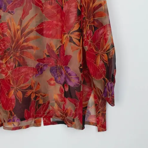 Avenue Womens Sheer Floral Button Up Long Sleeve Blouse Top Size 22/24 Artsy