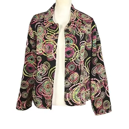 Lifestyle Jacket Size Large Geometric Swirls Black Pink Colorful Artsy Eclectic