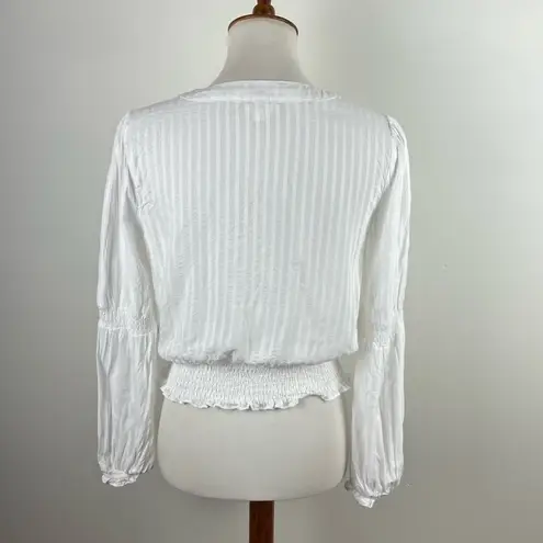 Hem & Thread White Striped Smocked Waist Blouse - Size M Cottagecore Softgirl