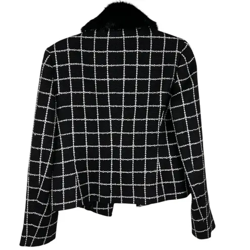 Nine West  Tweed Black White Plaid Jacket and Skirt Set 6/8 Faux Fur thumbnail 7
