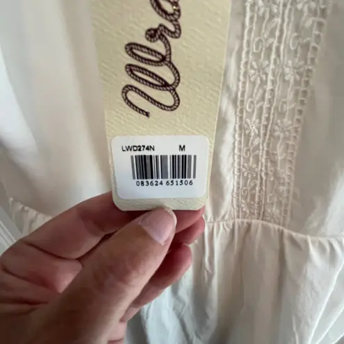 Wrangler Western White Sleeveless Dress with Lace Trim Sundress Coastal Cottage Size M