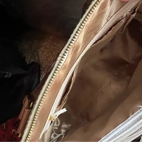 JOY & IMAN GENUINE Leather Satchel Timepiece Handbag. Tan