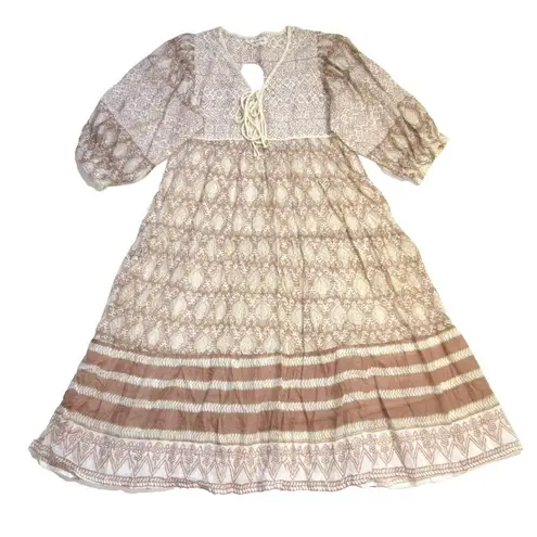 NWT Daughter's of India Jasmine Midi in Shell Cotton Blockprint Dress M Size M
